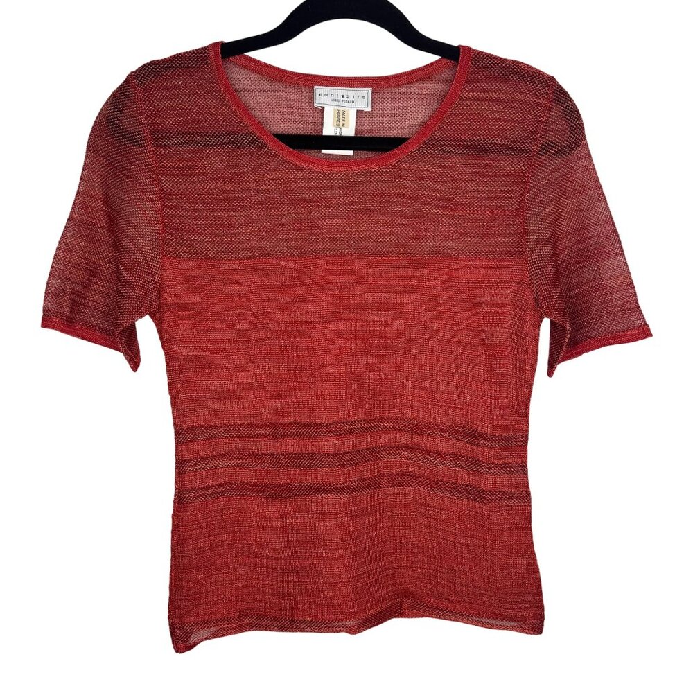 Contraire Louis Feraud Orange-Red Sheer Knit Top Size 6 Made In Italy